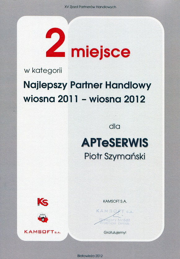 Najlepszy Partner Handlowy wiosna 2011 - wiosna 2012 - II miejsce